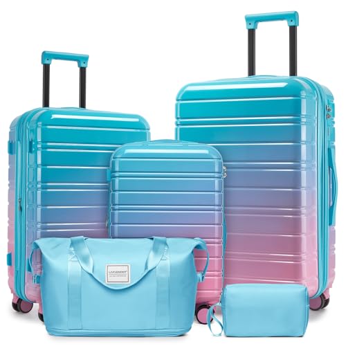 LARVENDER Luggage Sets 5 Piece, PC+ABS Expandable Suitcases with Wheels - color: Cotton Candy, size: 5 Piece Set (20/24/28/DB/TB)