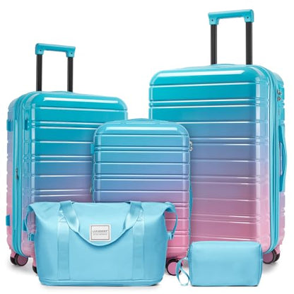 LARVENDER Luggage Sets 5 Piece, PC+ABS Expandable Suitcases with Wheels - color: Cotton Candy, size: 5 Piece Set (20/24/28/DB/TB)