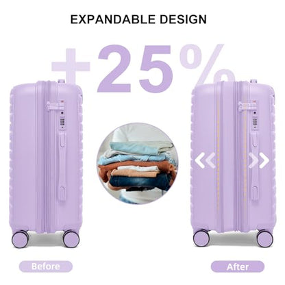 LARVENDER Luggage Sets 3 Piece, Carry On Luggage 20in Suitcase with Wheels - color: Lavender-20inch