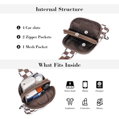 Nylon Crossbody Sling Bags for Women Small Cross Body Fanny Pack - color: Brown Grid
