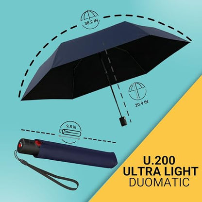 Knirps U.200 Ultra Light Duomatic Automatic Open Rain Umbrella - Compact Windproof Travel Umbrella for Adults - 97cm Diameter Retractable With Carrying Case - color: Navy UV Protection