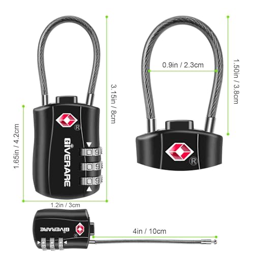 2 Pack TSA Approved Luggage Locks, Combination Travel Cable Padlocks, Re-settable 3-Digit Lock, Weatherproof Keyless Padlock for Gym Locker, Golf Bag Case, Backpack, Gate, Hasp-Black - size: 2 Pack