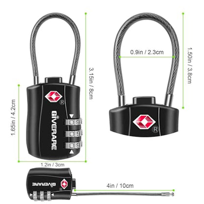2 Pack TSA Approved Luggage Locks, Combination Travel Cable Padlocks, Re-settable 3-Digit Lock, Weatherproof Keyless Padlock for Gym Locker, Golf Bag Case, Backpack, Gate, Hasp-Black - size: 2 Pack
