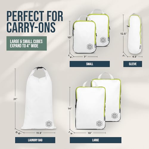 TRIPPED Travel Gear Compression Packing Cubes for Carry-On Travel 6-Pack - color: White and Green, size: 6 Piece