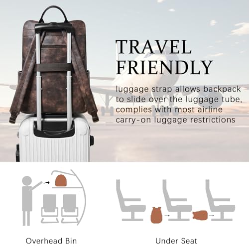 Shrrie Upgraded 17 inch Leather Laptop Backpack for Women - color: Two-toned Coffee