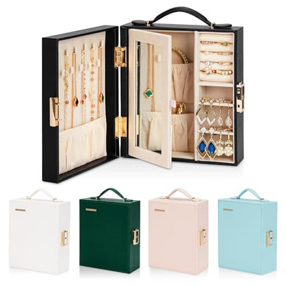 Enthralite Portable Travel Jewelry Case: Jewelry Box with Lock and Mirror - color: Black