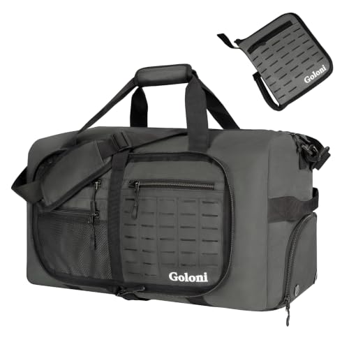 Goloni 65L Foldable Duffle Bag for Travel, Large Durable Travel Duffel Bag - color: Grey