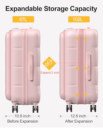 MGB Large Checked Luggage, 26 Inch PC Hardside Scratch Resistant Suitcase with Spinner Wheels, Top Opening Expandable Hardshell Suitcase with TSA Lock for Travel & Business - color: Peach Pink, size: 26 Inch - Checked
