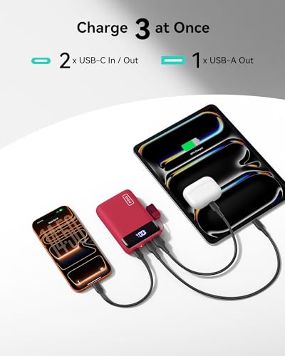 INIU Portable Charger, Smallest 20000mAh 22.5W Fast Charging Power Bank - color: Red, size: Mini Size