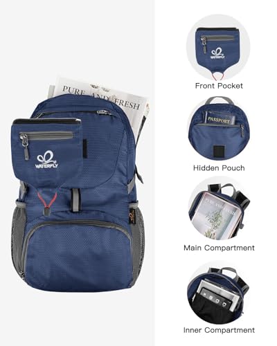 WATERFLY Small Lightweight Packable Backpack: 20l Hiking Daypack Man Woman - color: Dark Blue