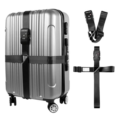 Travel Inspira TSA Accepted Long Luggage Cross Straps for Suitcases - color: Cross Black