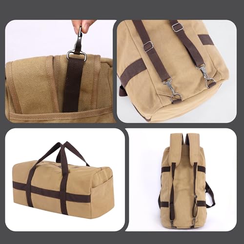 Large Canva Travel Duffle Bag Heavy Duty - color: Khaki