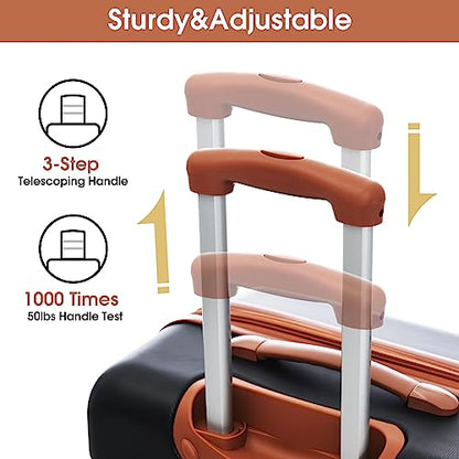 Merax Hardshell Luggage Set,3 Piece Expandable Luggage Set,Black | Carry-On Luggage Included, Lightweight Travel Luggage Set with Spinner Wheels and TSA Lock.20" 24"+bag - color: Black and Brown, size: 3 Piece(20/24/DB)
