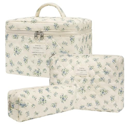 honitty Makeup Bag,Quilted Cosmetic Bags for Women - color: Blue flower
