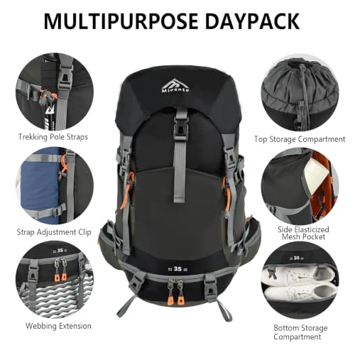 Hiking Backpack for Women Men,30+5L Waterproof Camping Backpacking Backpack - color: Black