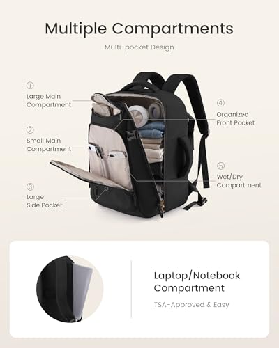 LOVEVOOK 40L Travel Backpack for Women & Men, Airline Approved Carry On Bag - color: Light Pink / Off-white, size: Large-40L