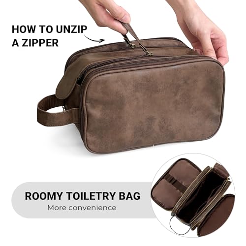 Elviros Toiletry Bag for Men PU Leather Dopp Kit (Medium, Chocolate) - color: Dark Coffee, size: Medium (Pack of 1)