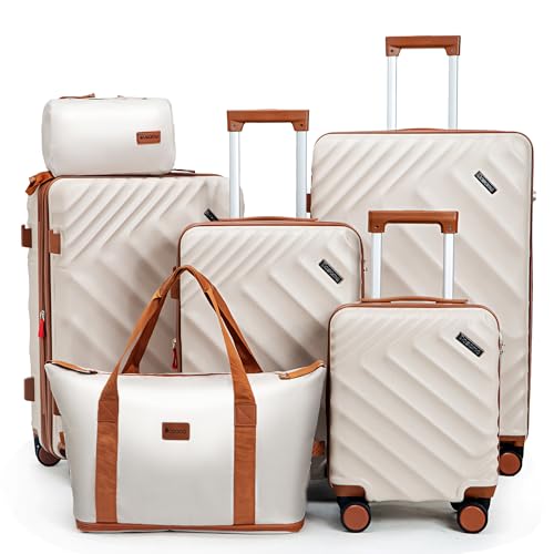 Rosamo 6-Piece Hard Shell Expandable Luggage Set, Airline Approved Carry-On - color: Beige