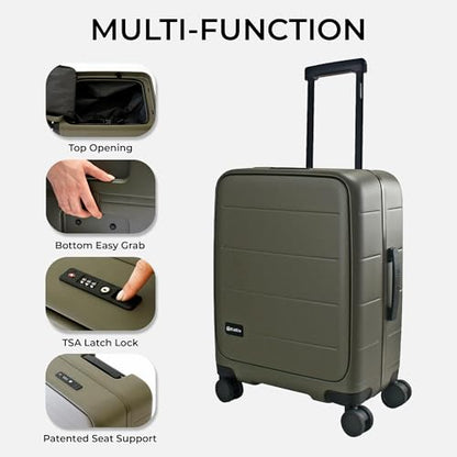 MiaMily Ride-On Carry-On Luggage with Built-In Seat for Adults & Kids, Front Opening Hard Shell Suitcase, TSA Lock, 360° Spinner Wheels, Waterproof Pockets, Lightweight 43L Carry-On, Olive Green - color: Olive Green