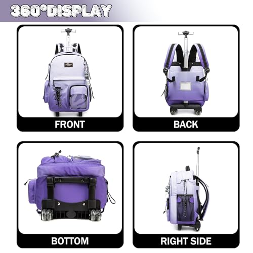 Kids Backpack with Wheels Kids Rolling Backpack Suitcase Carry on Luggage Backpacsk with Wheels for Teens Boys Girls Rolling Backpacks for Elementary Middle High School Students - color: Gradient Purple Gray