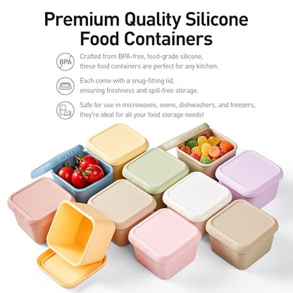 ISSEVE 8Pack 6oz Silicone Snack Containers for Kids with Lids, Reusable - size: 6oz-8pack
