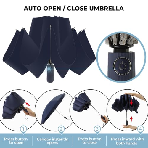 ZDSSM Inverted Umbrella for Rain, Compact Windproof Auto Open Close - color: 네이비