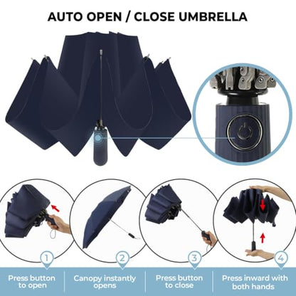 ZDSSM Inverted Umbrella for Rain, Compact Windproof Auto Open Close - color: Navy