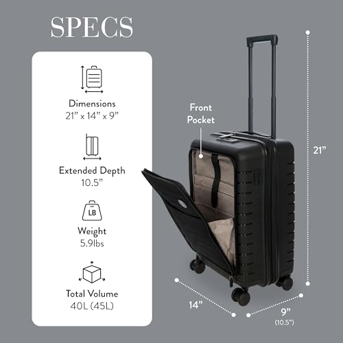 Bric's B|Y Ulisse Carry-On Luggage with Spinner Wheels – Airline Approved Hard Shell Suitcase, TSA Combination Lock & USB Port - Removeable Wash Bag Included - 21 Inch with Front Pocket, Black - color: Black, size: Carry-on with front pocket