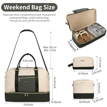 3PCS Weekender Bags for Women Large Overnight Bag, Black Beige Green - color: Black Beige Green