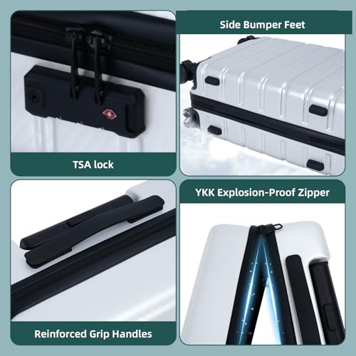 Luggage Sets 3 Piece, 100% PC Hardside Luggage with Spinner Wheel TSA LOCK Lightweight Quiet Suitable for Men and Women, Family Y01 Silver 20/24/28(Diagonal stripes) - color: Silver, size: 20"/24"/28"-Non-Expandable