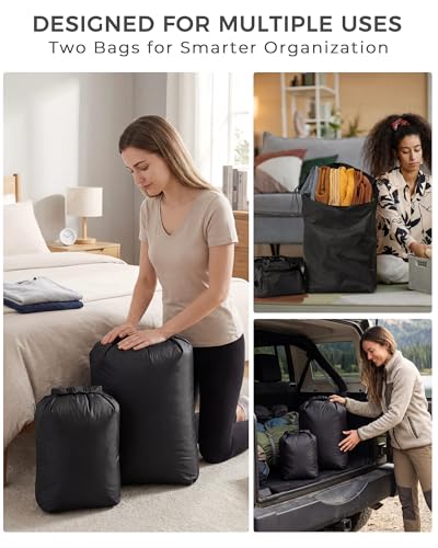 Travel Laundry Bag, Pump-Free Vacuum Compression Dirty Clothes Bag, Reusable Waterproof & Washable Laundry Bag, Wet and Dry Bag, Ideal for Suitcases, Road Trip Essentials (2 Pcs, M+L) Black - color: Black, size: Medium + Large (2PS)