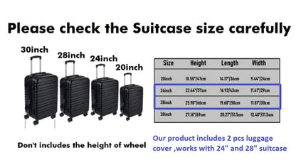 2PCS Clear PVC Suitcase Cover Protectors Transparent Luggage Cover Waterproof Wheeled Suitcase Dust Cover Dustproof Travel Luggage Sleeve Protector (24“+28”) - size: 24“+28”