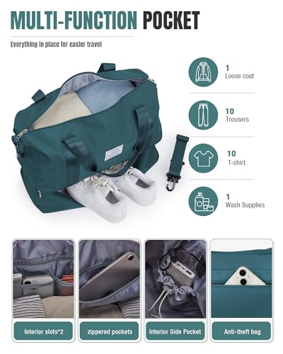 Weekender Bags for Women Travel Weekend Overnight Bag with Shoe Compartment - color: A -Peacock Blue