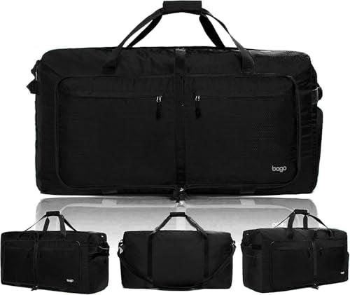 Bago Travel Duffle Bag for Women & Men. Extra Large Foldable Duffel Bags - color: All Black, size: 140L