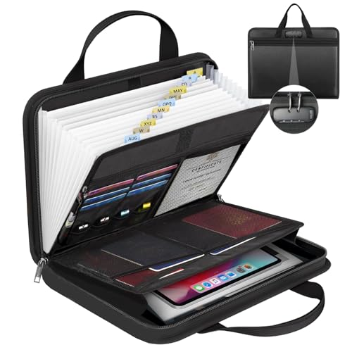 onvvippiv File Organizer Fireproof Expanding with Lock Zipper - color: Black - With Lock, style: Classic