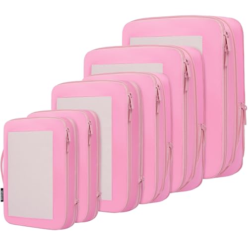 BAGAIL 4 Set/6 Set/8 Set Compression Packing Cubes Travel Accessories Expandable Packing Organizers (Square Mesh, 06-Pink) - color: 06-Pink, style: Square Mesh