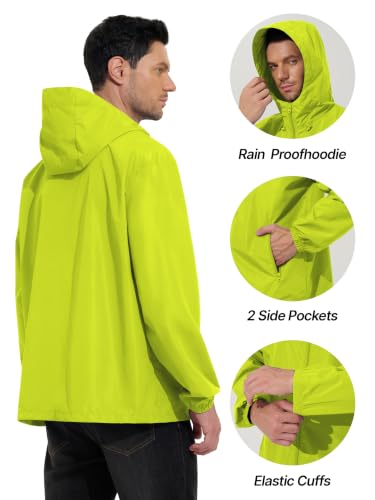 UIQUR Mens Raincoat Waterproof Rain Jacket - color: Fluorescent Green, size: XX-Large