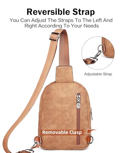 FADEON Sling Bags for Women Crossbody Bag, Designer PU Leather Sling Purse - color: Camel Brown Nubuck Style, size: Small