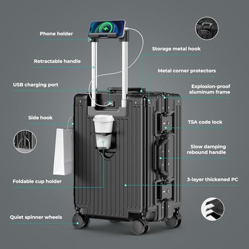 28 Inch Extra Large Luggage with USB Port & TSA Lock - color: Black, size: 28 Inch