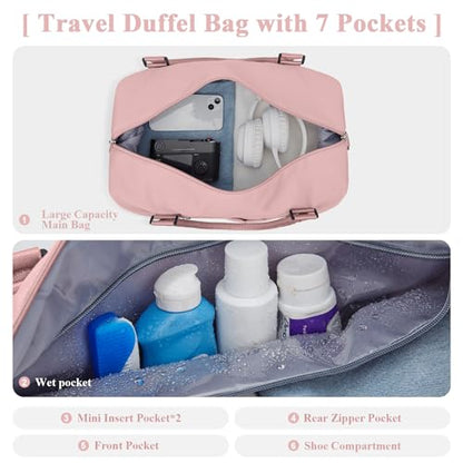 Travel Duffel Bag,Overnight Weekender Bags for Women with Wet Pocket - color: A-Pink, size: Large