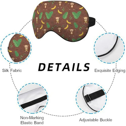 Cute Monkey Silk Sleep Mask, Adjustable Elastic Strap, Yellow, Animal Banana Palm Leaf Pattern, Soft Eye Shade Cover for Men Women Boy Girl Airplane Travel - color: Cute Monkey