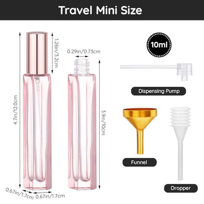 Segbeauty 0.34oz Glass Perfume Travel Refillable Bottle Set, 2pcs 10ml Small Perfume Spray Bottle, Pink Travel Cologne Sprayer with Decanter Kit, Mini Fragrance Atomizer Sprayer Bottles Container - color: Pink