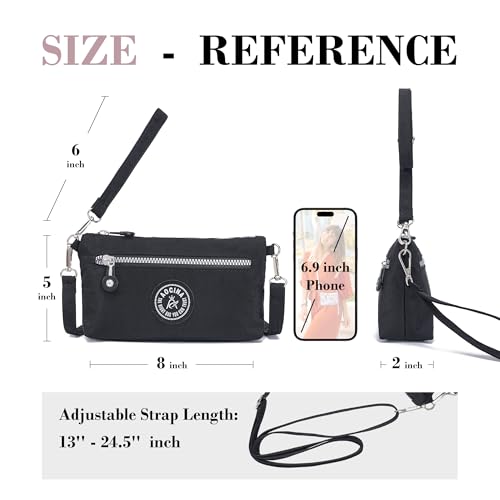 Small Wristlet Wallets for Women Nylon RFID Cross body bag - color: Black