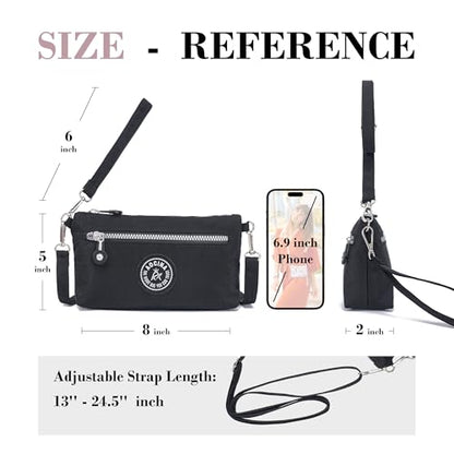 Small Wristlet Wallets for Women Nylon RFID Cross body bag - color: Black