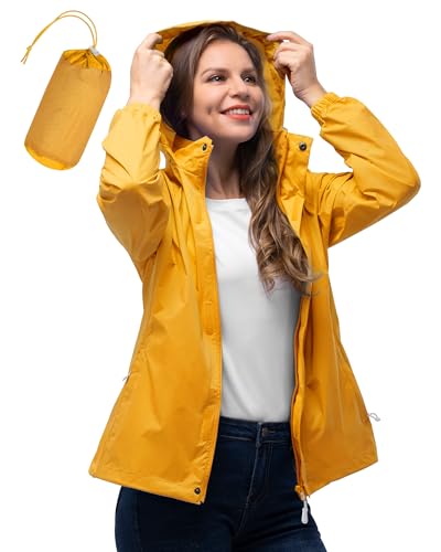 33,000ft Women's Rain Jacket Waterproof Lightweight Packable Raincoat - color: Amber Gold, size: XX-Large