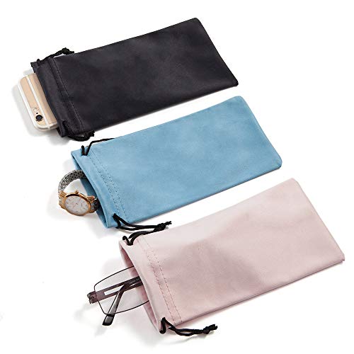 TRIUMPH VISION Glasses Case Soft Eyeglass Case Sunglass Pouch Cloth 3 Pack - color: Blue,pink,black