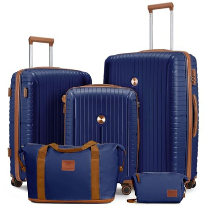 Joyway Luggage Sets 5 Piece PP Hardshell Carry on Suitcase, Travel Lightweight Carry-on with Double Spinner Wheels and TSA Lock, Blue - color: Navy Blue, size: 5 piece set