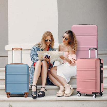 Kono Suitcase Luggage Set Expandable(only 28") with Spinner Wheels - color: Nude/Rose Pink, size: 6-piece set (Db/Tb/12/20/24/28)