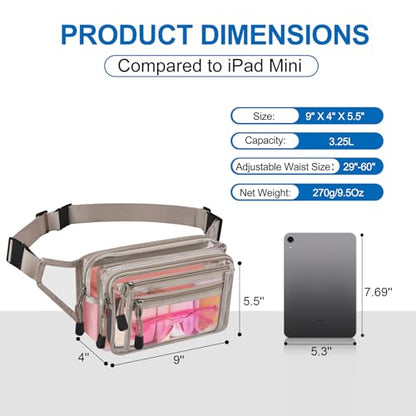 USPECLARE Clear Fanny Pack Stadium Approved Large Multi-Purpose Waist Bag - color: Khaki, style: 1-pack-pvc