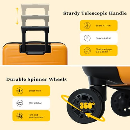 CENSIEN Expandable 16 Inch Carry On Luggage Airline Approved Small Suitcase - color: Orange, size: 16 Inch EXT